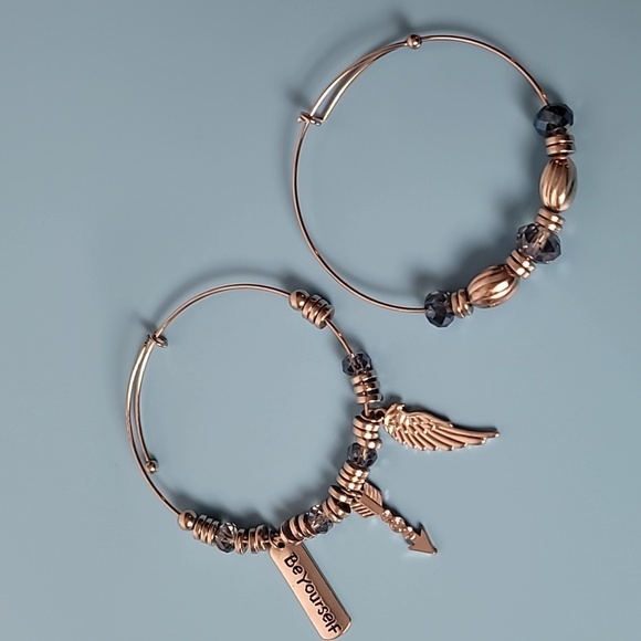 Silver Bracelet Set Blue Beads & Silver Rings with Charms - Picture 4 of 7